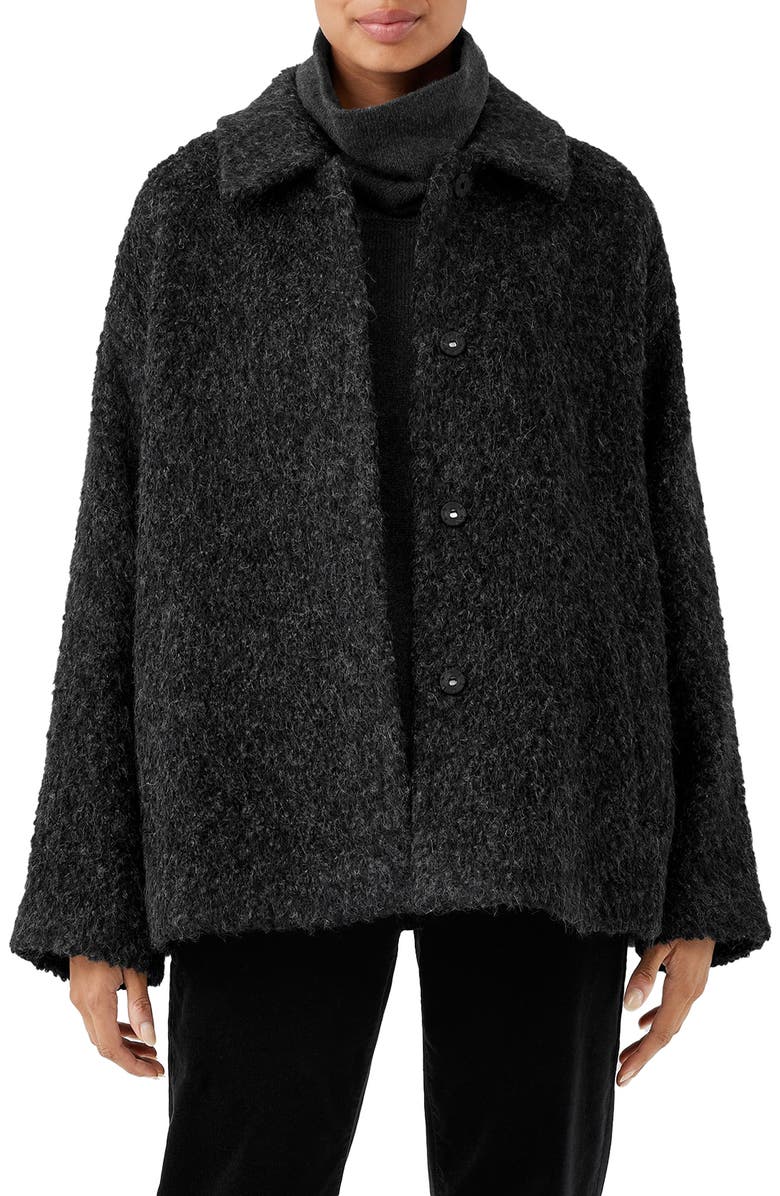 Eileen Fisher Classic Collar Bouclé Suri Alpaca Wool Blend Coat, Main, color,