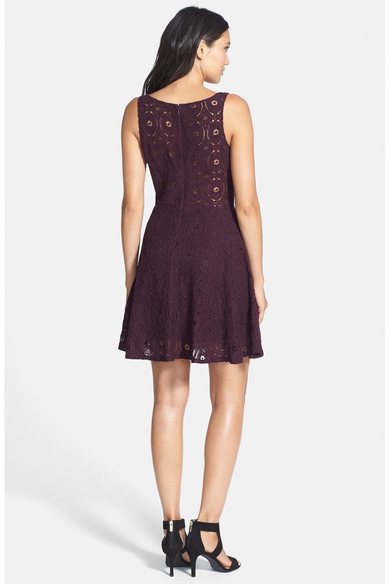BB Dakota Renley Lace Fit & Flare Minidress (Nordstrom Exclusive), Alternate, color, AUBERGINE