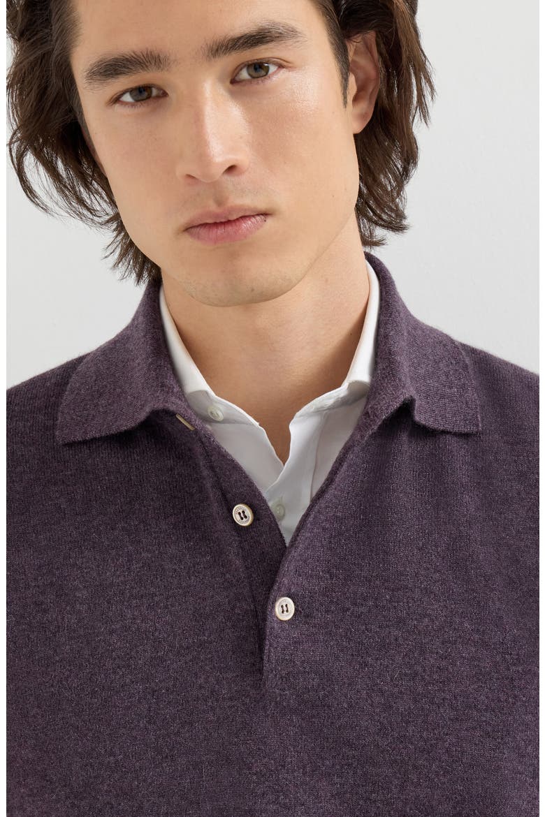 Cashmere knit polo shirt, Alternate, color, Blueberry