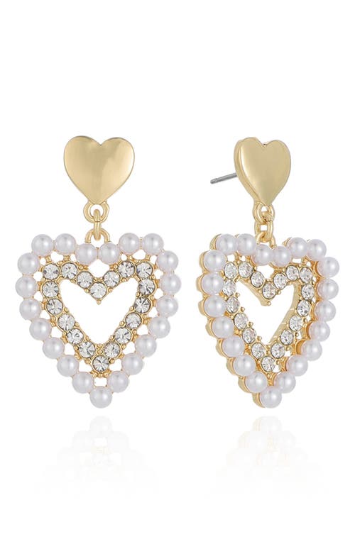 Ettika Faux Pearl & Cubic Zirconia Heart Drop Earrings In Gold