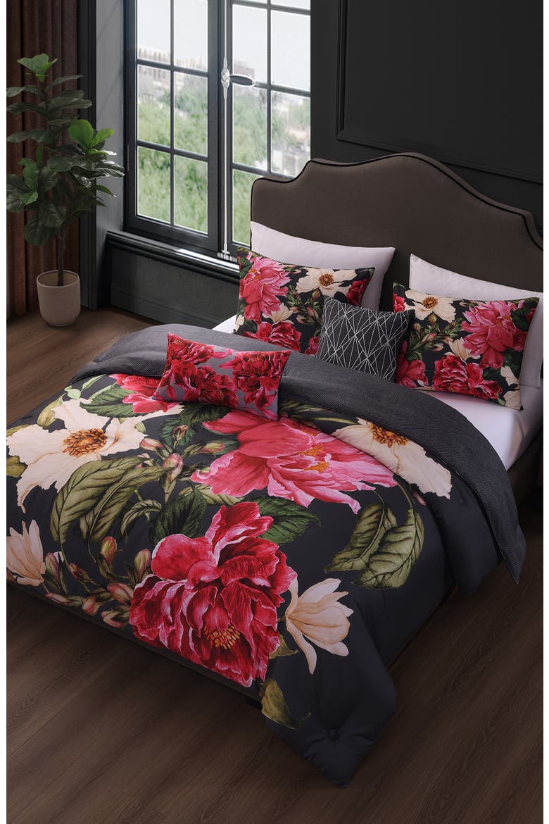 Flower Garland Cotton Sateen Comforter Set, Alternate, color, GREY