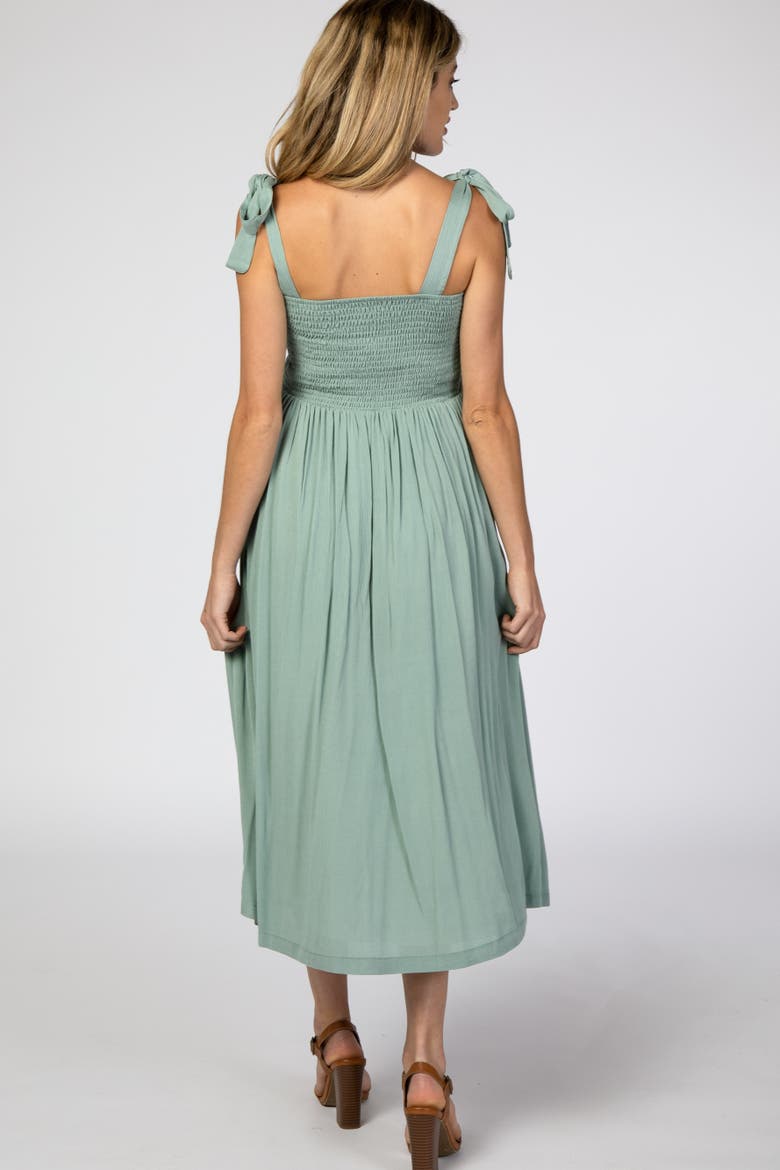 Smocked Tie Strap Midi Dress, Alternate, color, Mint Green