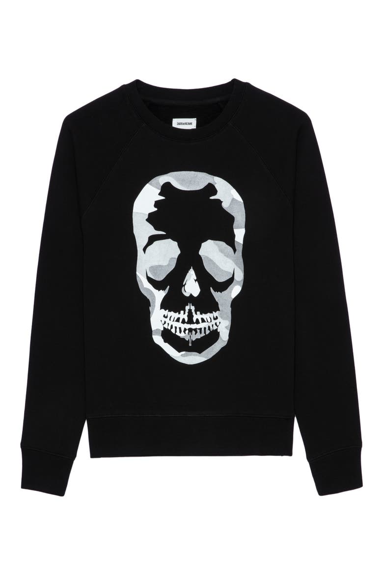 Camo Skull Cotton Graphic Sweatshirt, Alternate, color, NOIR