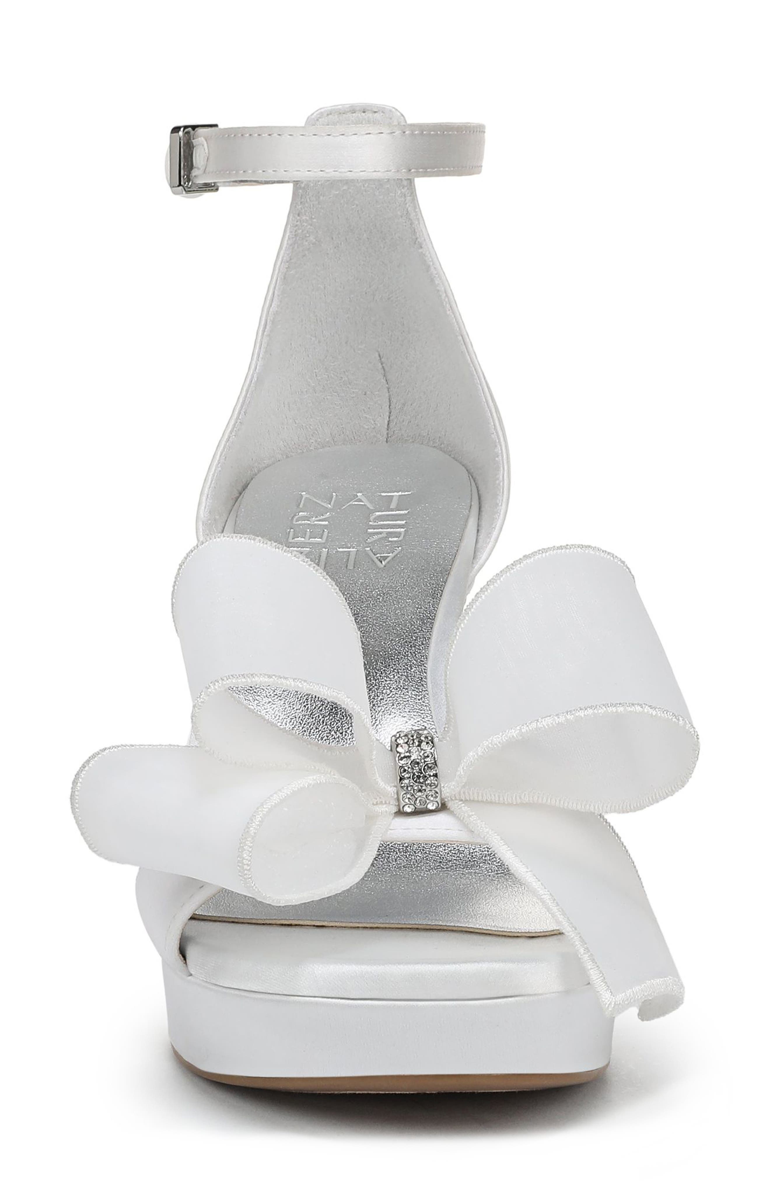 Naturalizer Always Bow Ankle Strap Platform Sandal, Alternate, color, Pearl White Satin