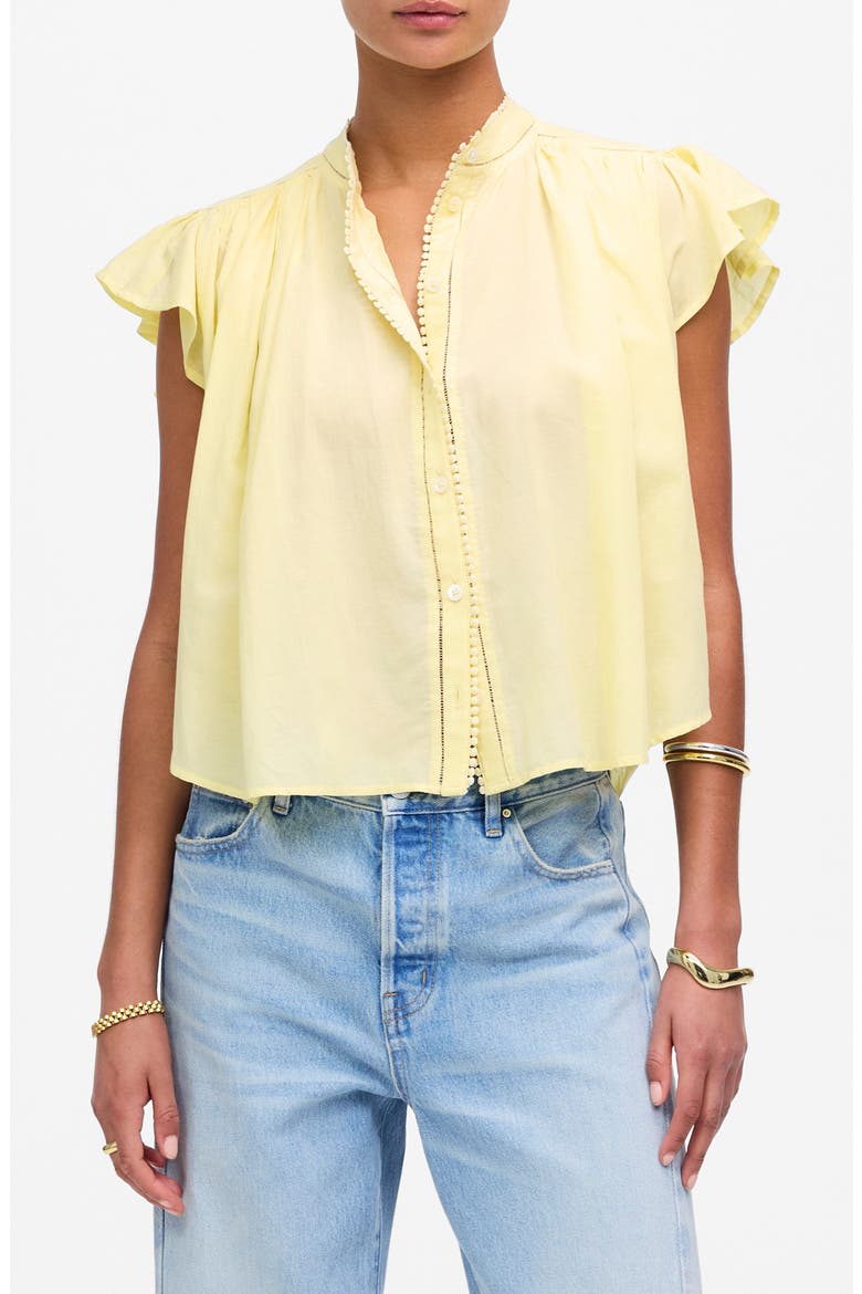 Circle Trim Flutter Sleeve Shirt, Main, color, ICED LEMON