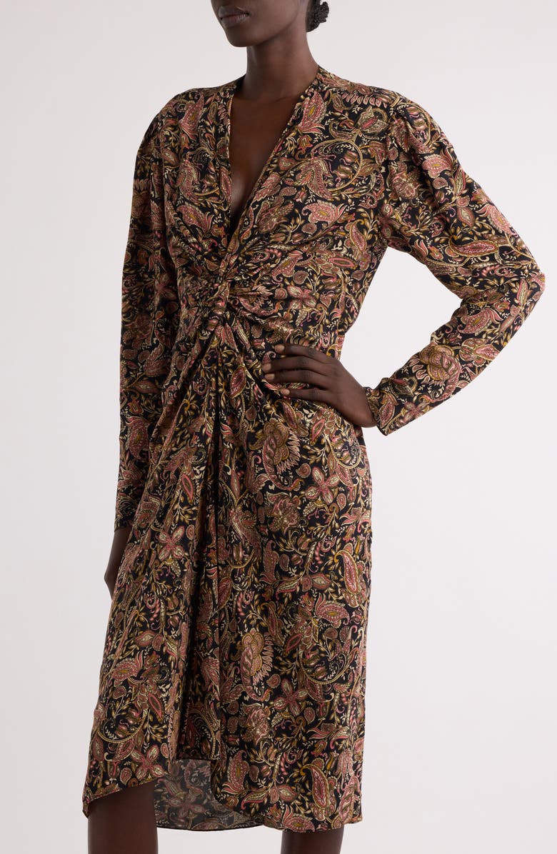 Isabel Marant Étoile Zeliha Long Sleeve Dress, Alternate, color, Black / Ochre