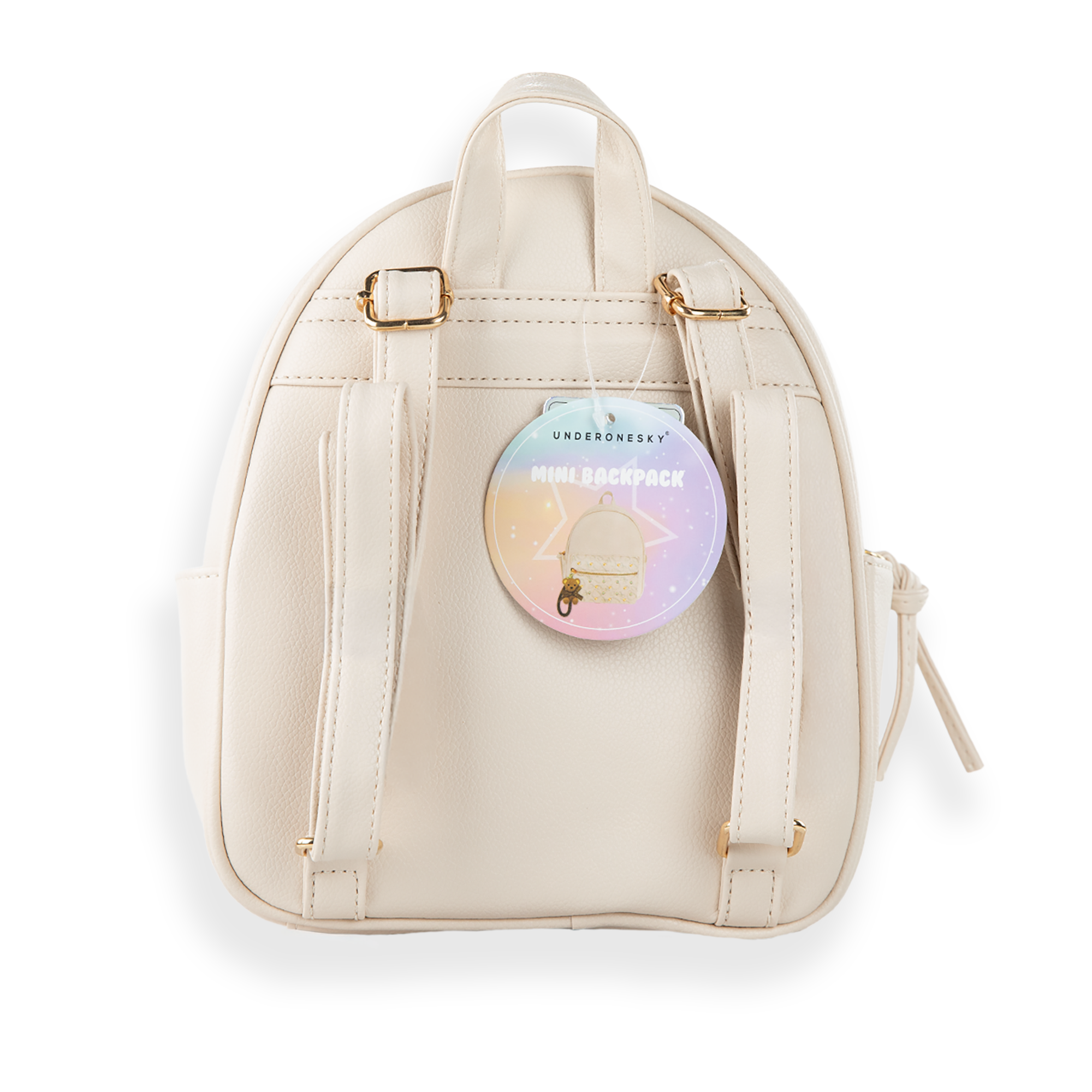 Heart-Quilted Mini Backpack with Bear Charm, Alternate, color, LT Sand