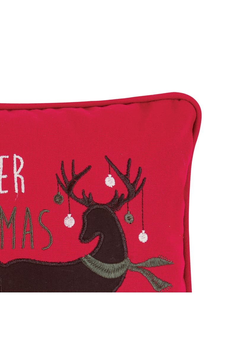C&F Home "Oh Deer Christmas Is Here" Reindeer Cotton Blend Mini Accent Pillow 10" x 10", Alternate, color, Red