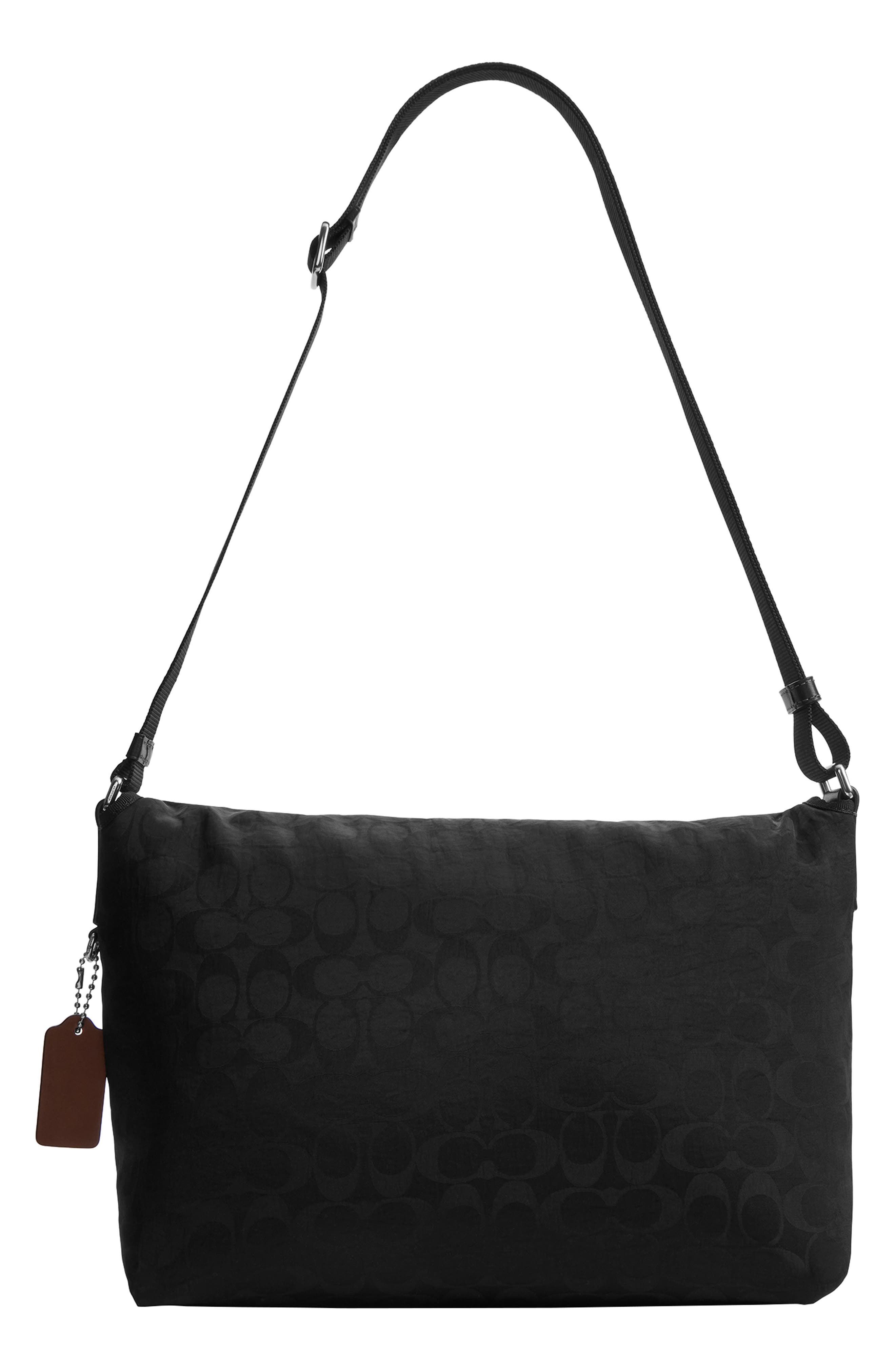 COACH Signature Nylon Messenger Bag, Alternate, color, Black