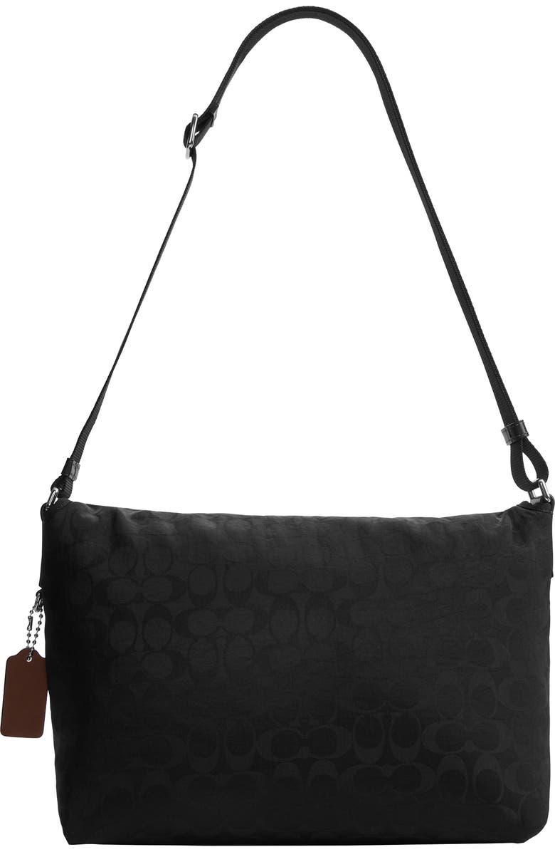 COACH Signature Nylon Messenger Bag, Alternate, color, Black