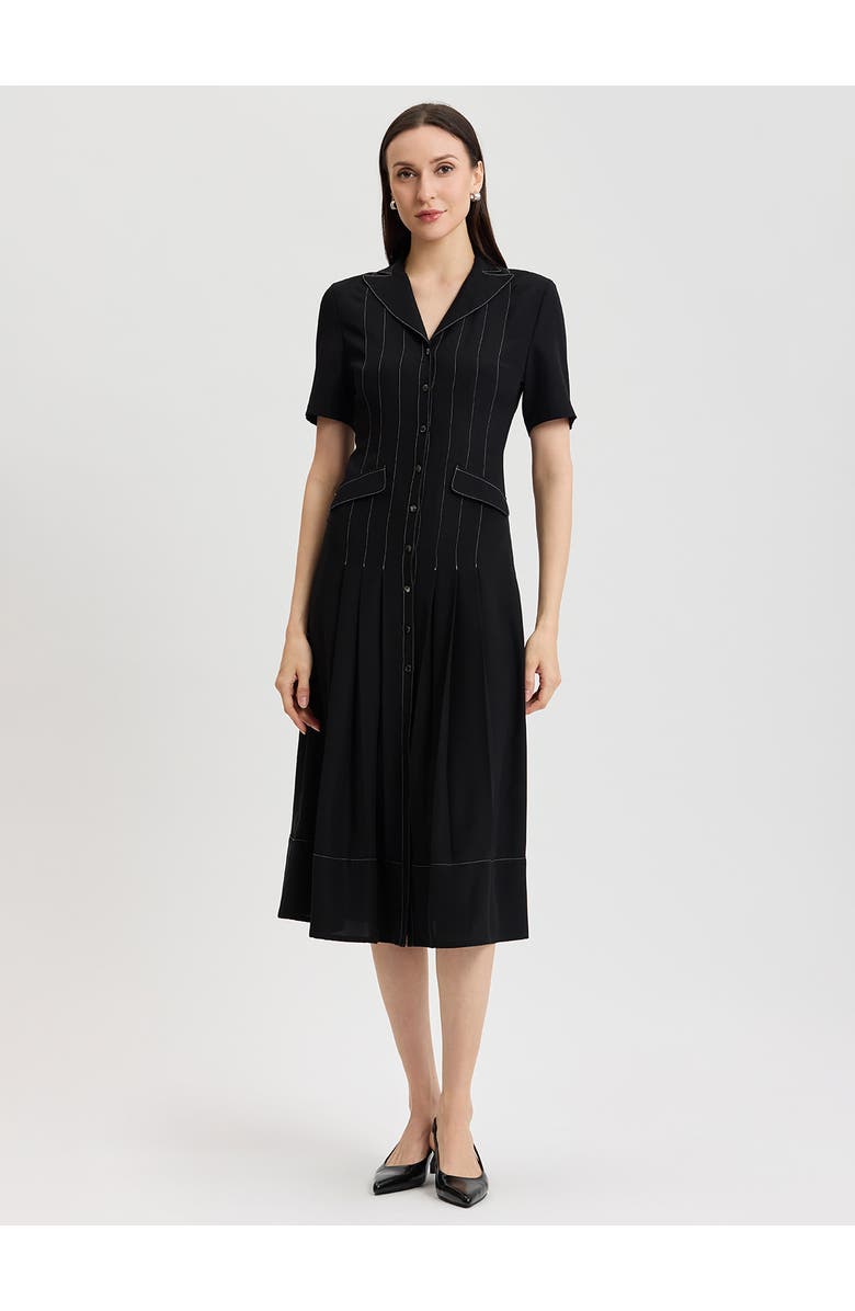 Misook Fit & Flare Monochrome Crepe Maxi Dress, Main, color, Black/White