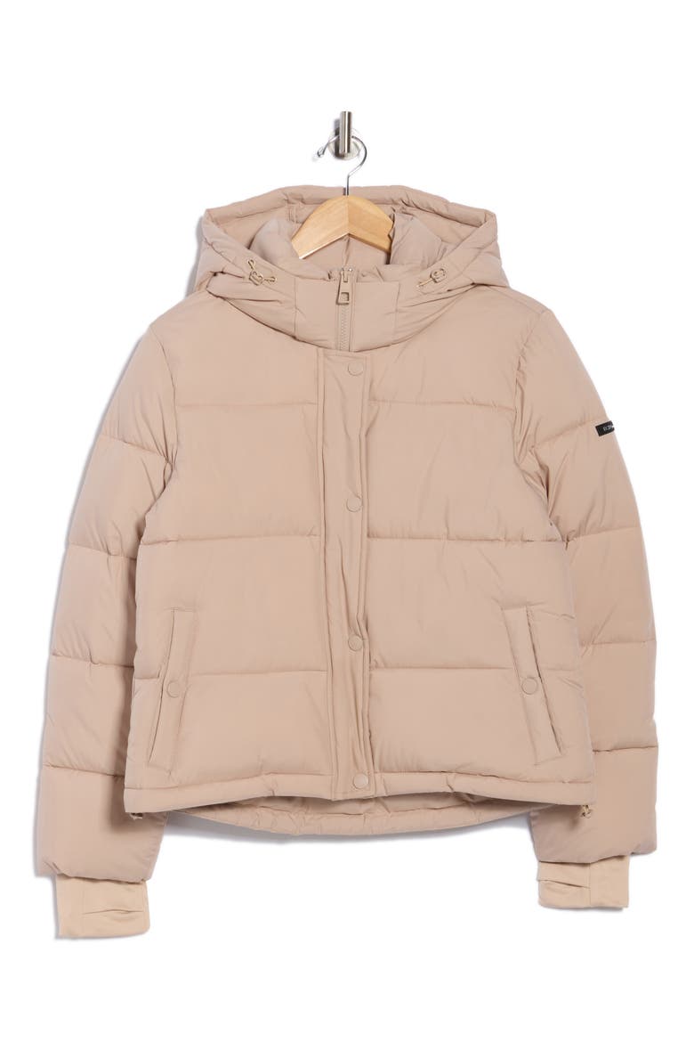 Missy Hooded Water Resistant Crop Puffer Jacket, Alternate, color, PUTTY