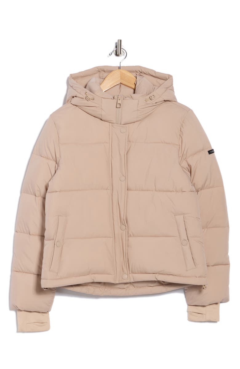 BCBGeneration Missy Hooded Water Resistant Crop Puffer Jacket, Alternate, color, Putty