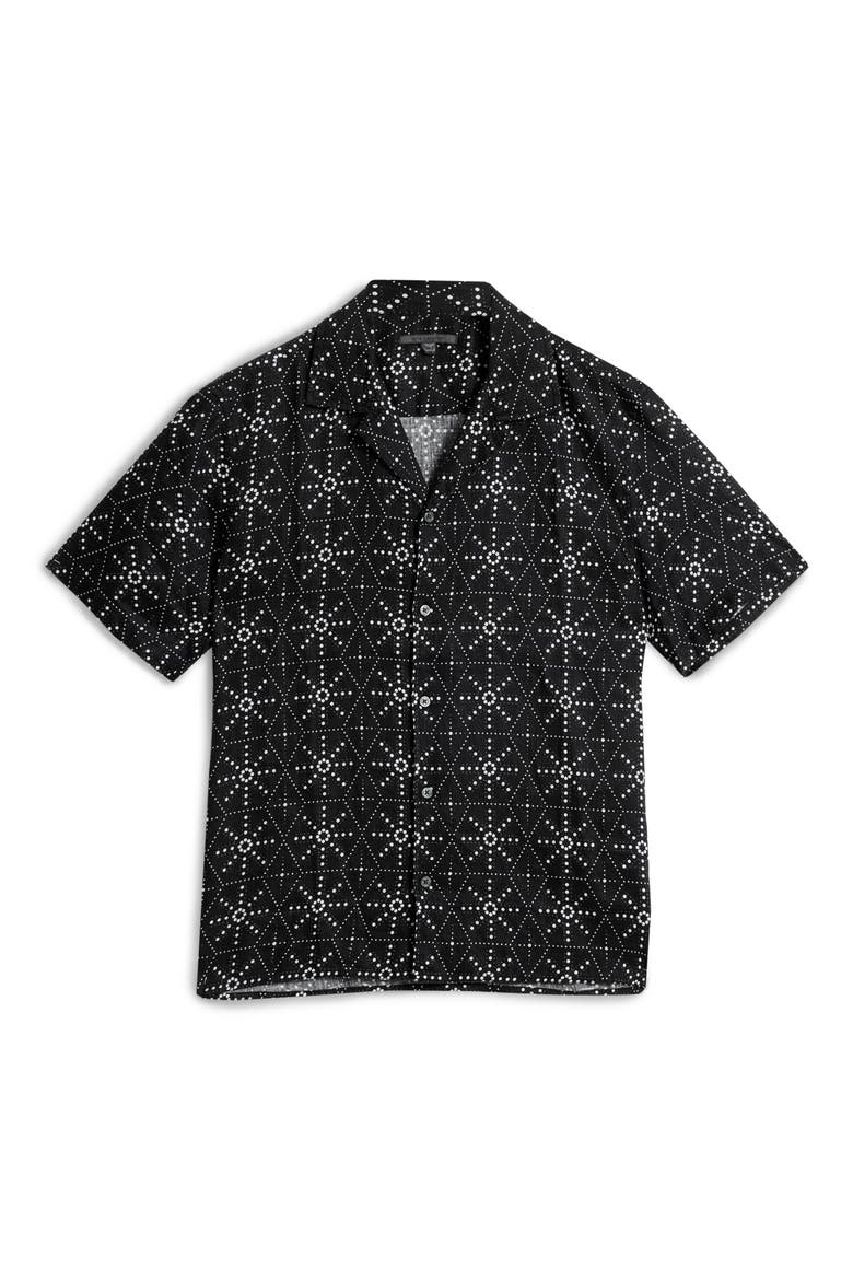 Dan Geometric Linen Camp Shirt, Alternate, color, BLACK