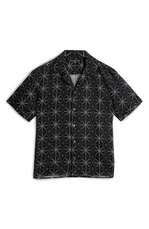 John Varvatos Dan Geometric Linen Camp Shirt In Black