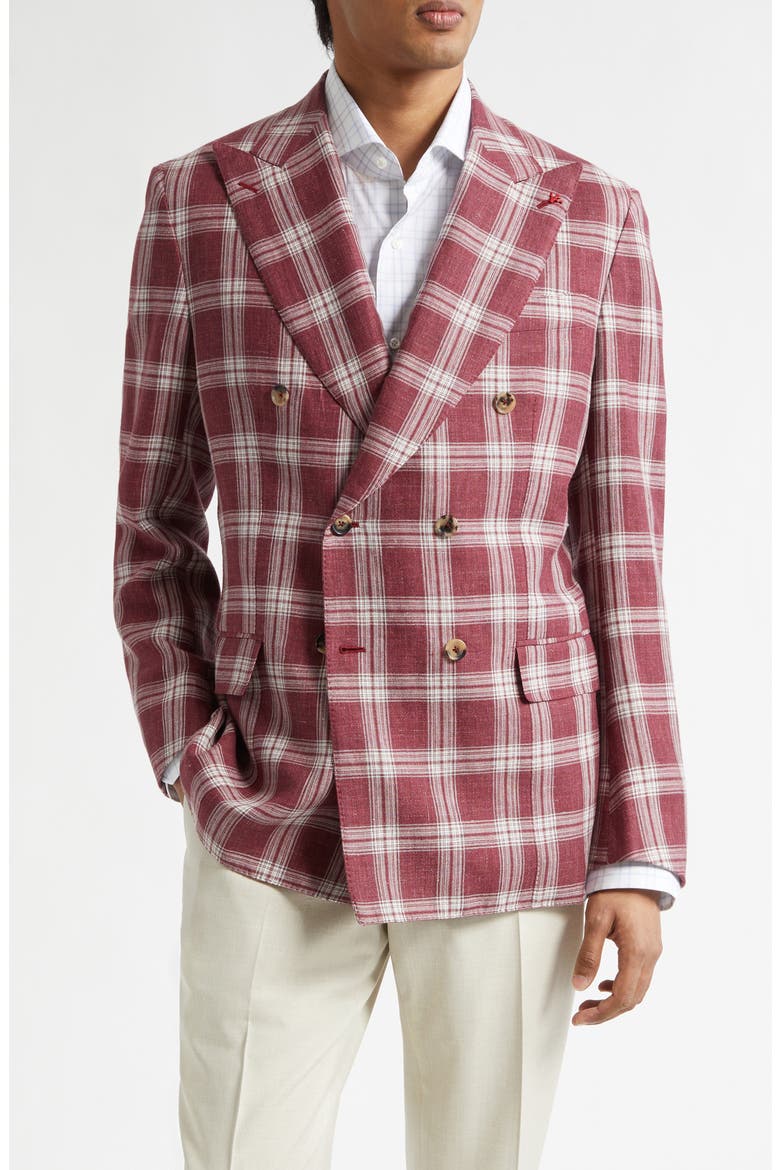 Delave Plaid Linen & Wool Sport Coat, Main, color, DARK RED