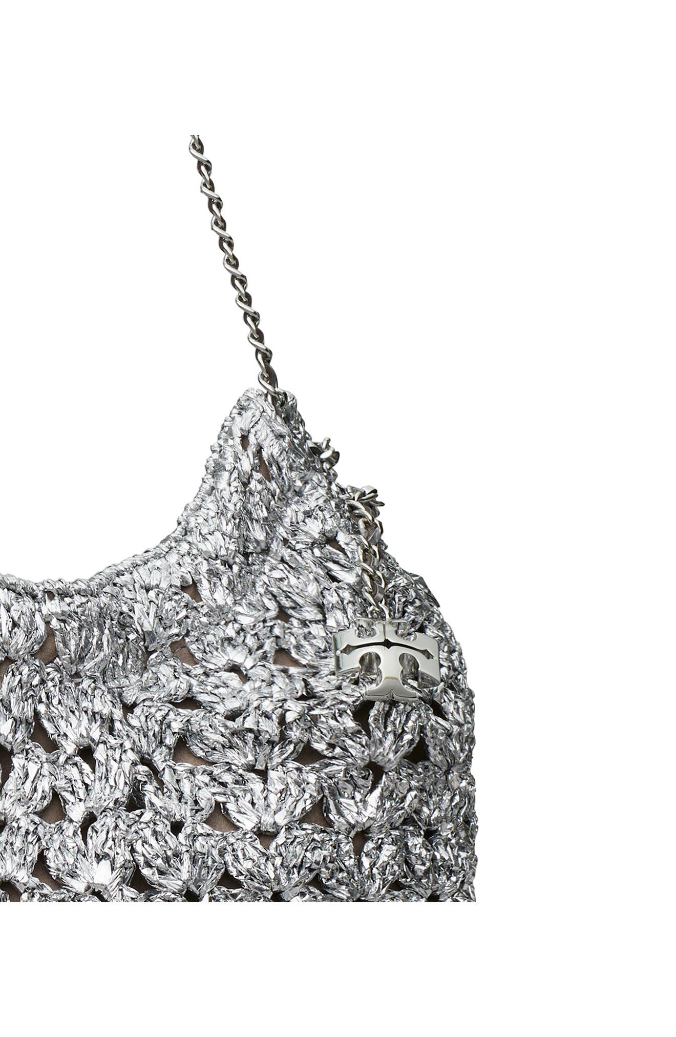 Tory Burch Fleming Metallic Woven Mini Hobo Bag, Alternate, color, 