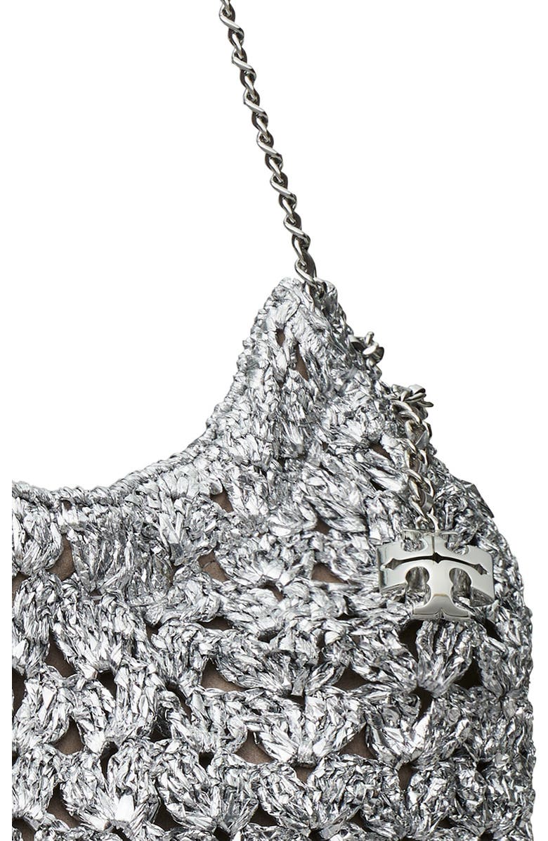 Tory Burch Fleming Metallic Woven Mini Hobo Bag, Alternate, color, Silver