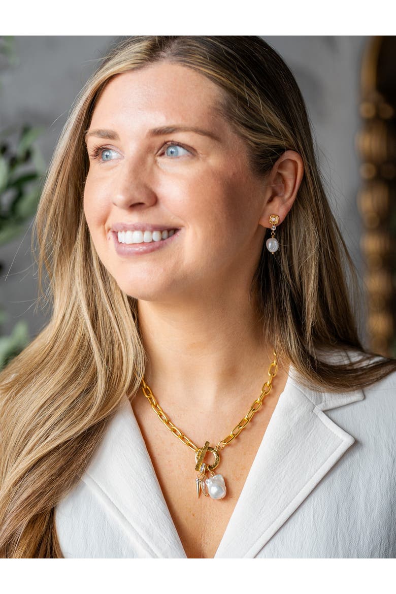 Marquise & Pearl Toggle Necklace, Alternate, color, Gold