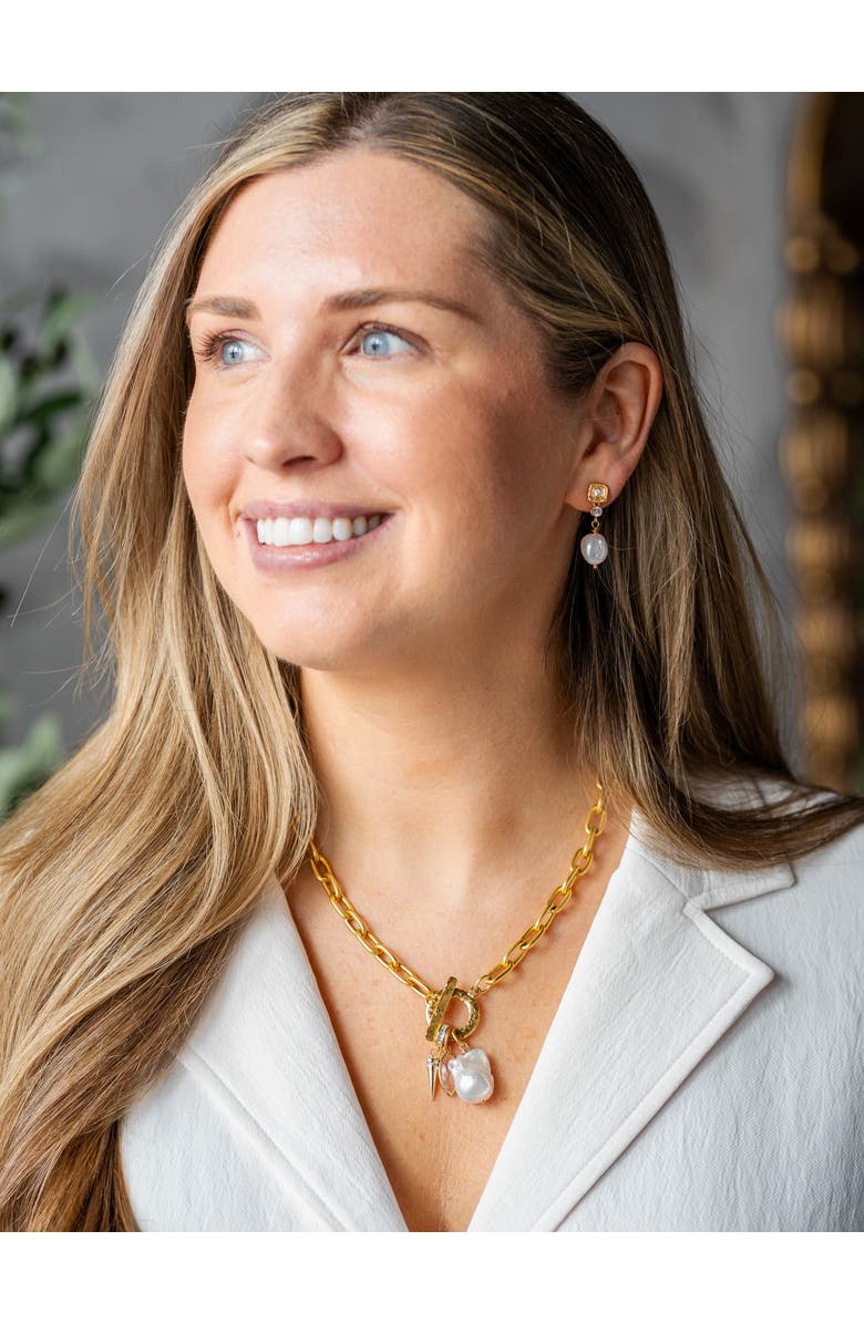 Loni Paul Jewelry Marquise & Pearl Toggle Necklace, Alternate, color, Gold