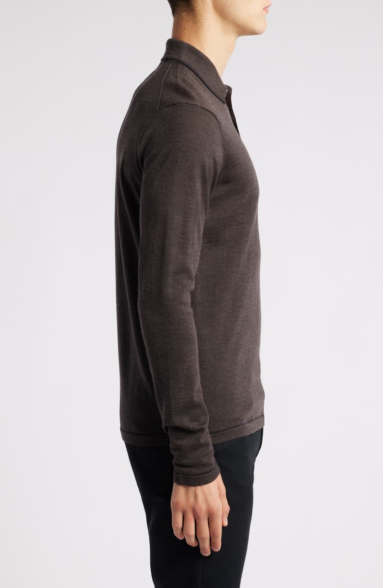 Robert Barakett Roman Long Sleeve Merino Wool Sweater Polo, Alternate, color, Brown