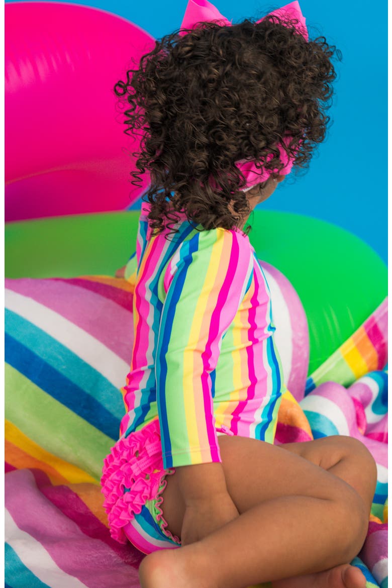 Kids' Seersucker One-Piece Rashguard Swimsuit, Alternate, color, PINK MULTI