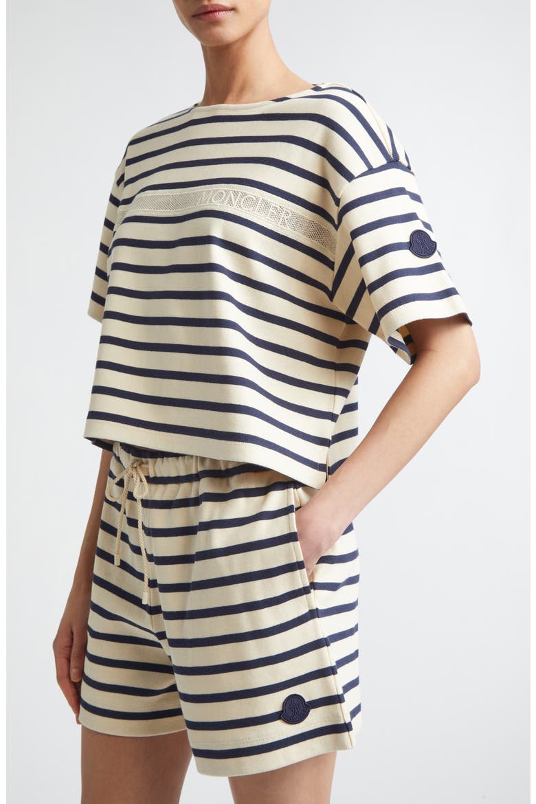 Nautical Stripe Ventilated Crop T-Shirt, Alternate, color, WHITE/ BLUE