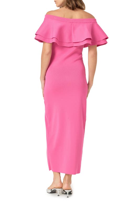 Shop Endless Rose Off The Shoulder Ruffle Maxi Sweater Dress In Orchid