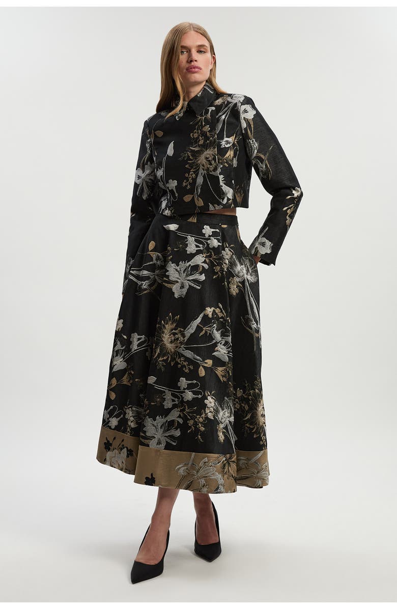 Karen Millen Floral Jacquard Tailored Full Midi Skirt, Alternate, color, Black