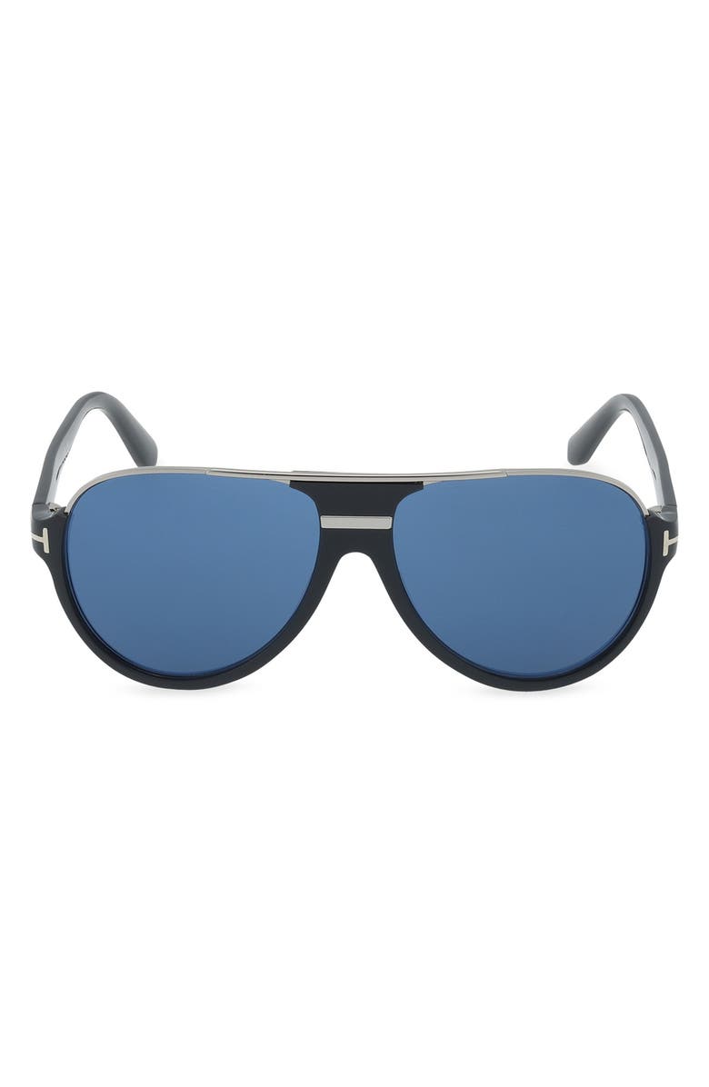 TOM FORD 'Dimitry' 59mm Aviator Sunglasses, Main, color, Shiny Palladium / Blue