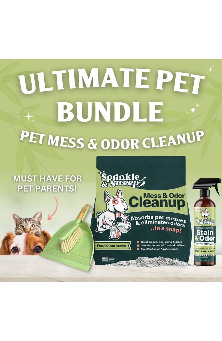 Sprinkle & Sweep Pet Mess and Odor Cleanup Bundle, 15oz Bag, Broom, 24oz Spray, Alternate, color, Multicolored