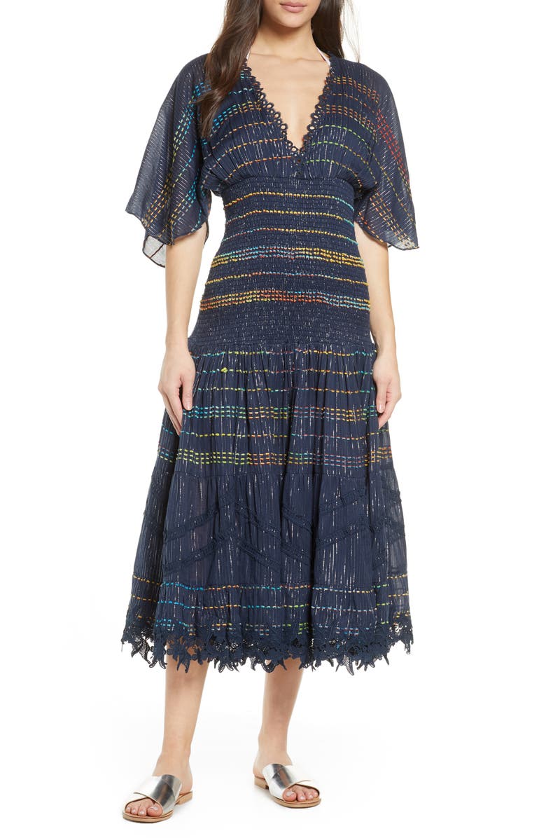 Hemant & Nandita Smocked Stripe Cover-Up Dress, Main, color, 