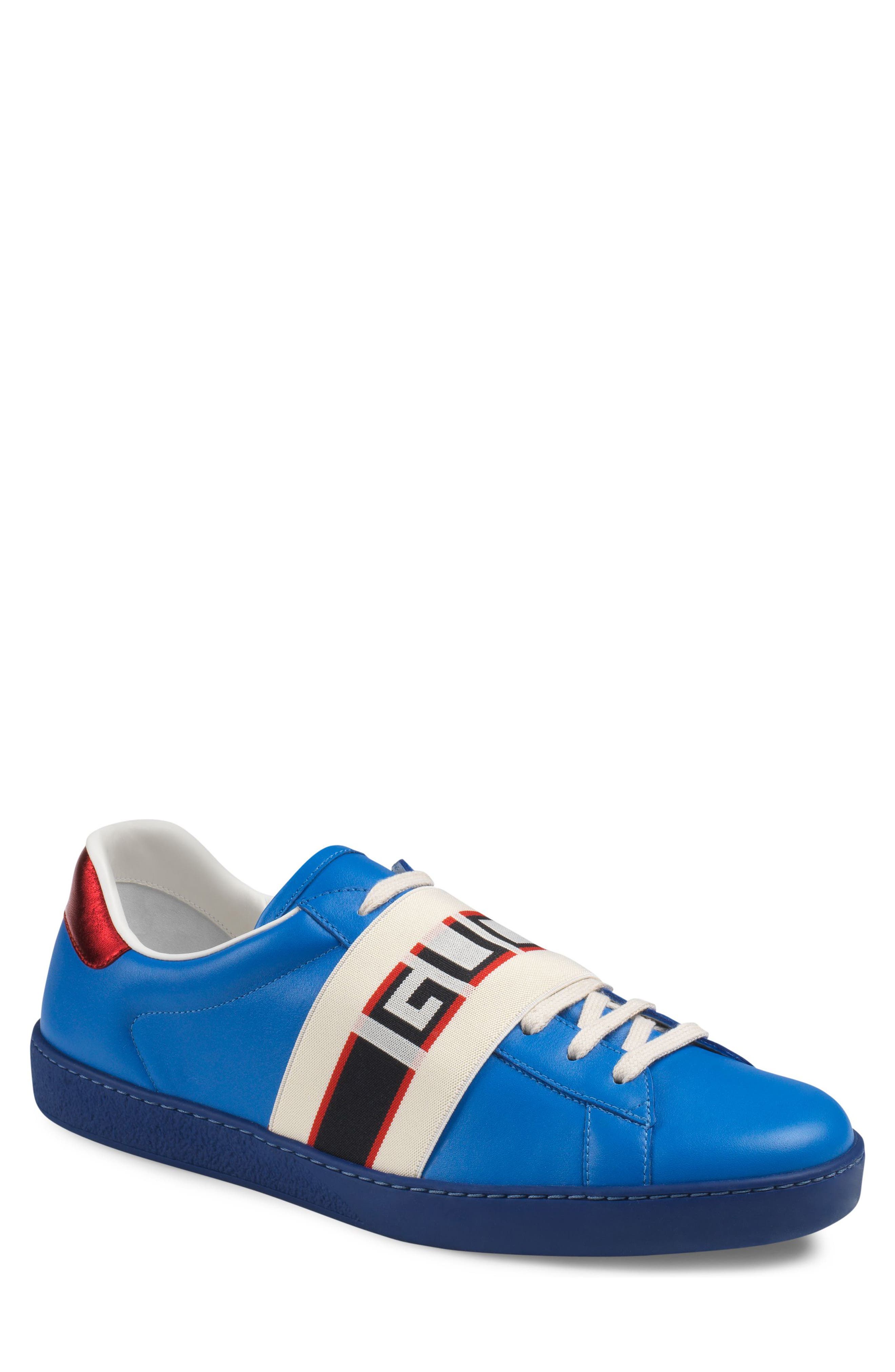 New Ace Stripe Leather Sneaker, Main, color, BLUE