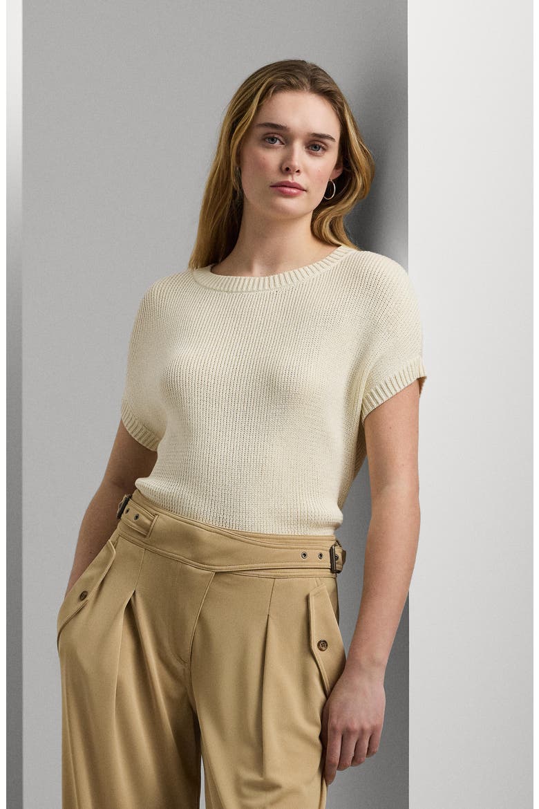 Rib Knit Short Sleeve Sweater, Alternate, color, MASCARPONE CREAM