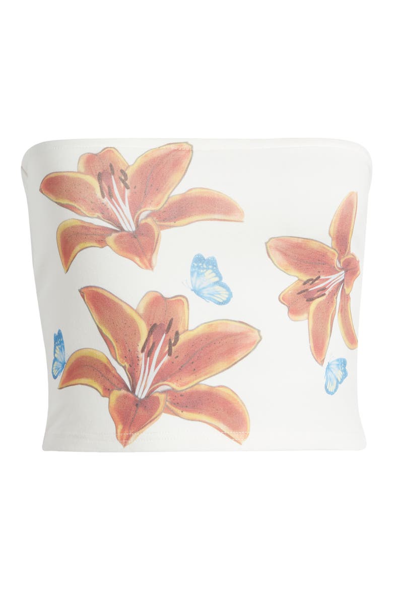 Tiger Lily Print Cotton Tube Top, Alternate, color, WHITE