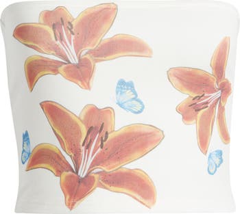 EDIKTED Tiger Lily Print Cotton Tube Top | Nordstrom