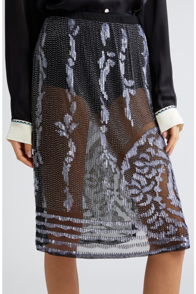 Hyatt Bead & Sequin Embellished Sheer Mesh Skirt, Alternate, color, BLACK SILVER