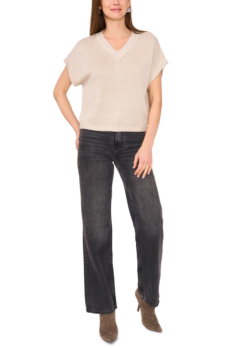 Vince Camuto Metallic V-Neck Sweater, Alternate, color, Ivory Glow