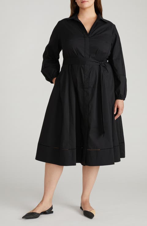 Yuli Long Sleeve Stretch Poplin Midi Dress (Plus)