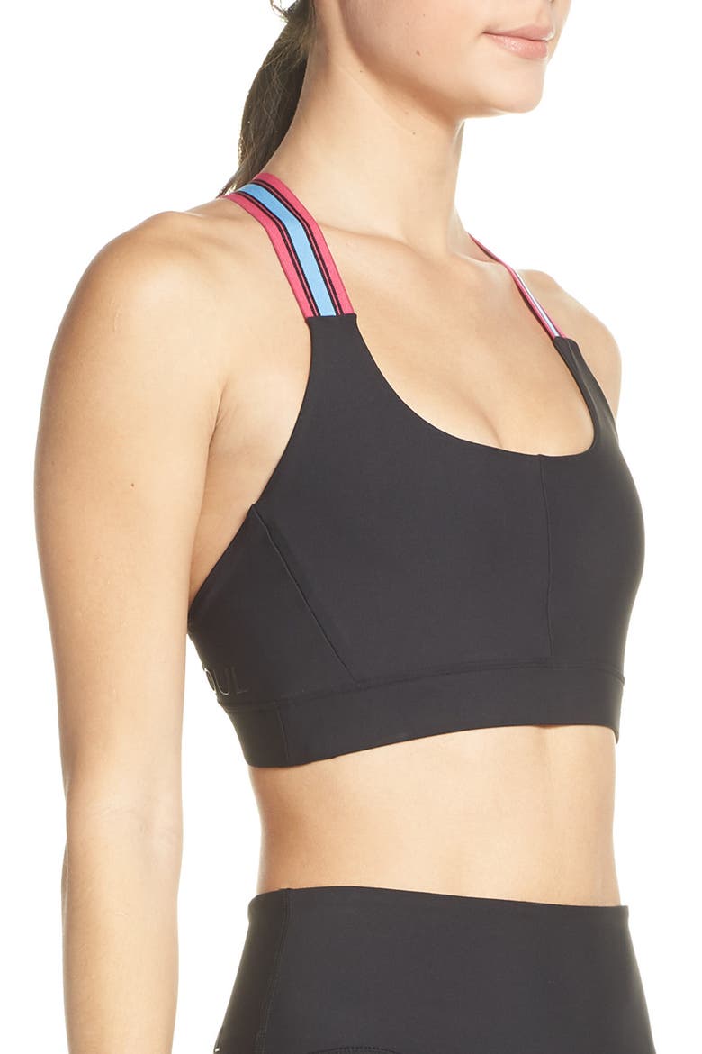Contrast Stripe Sports Bra, Alternate, color, BLACK