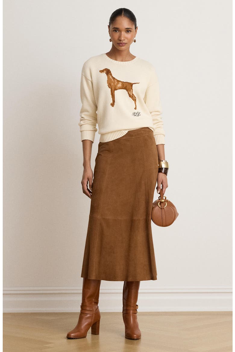 A Line Suede Midi Skirt, Alternate, color, LIGHT TOBACCO BROWN