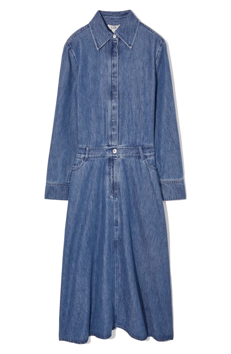COS A-Line Long Sleeve Denim Dress, Alternate, color, 