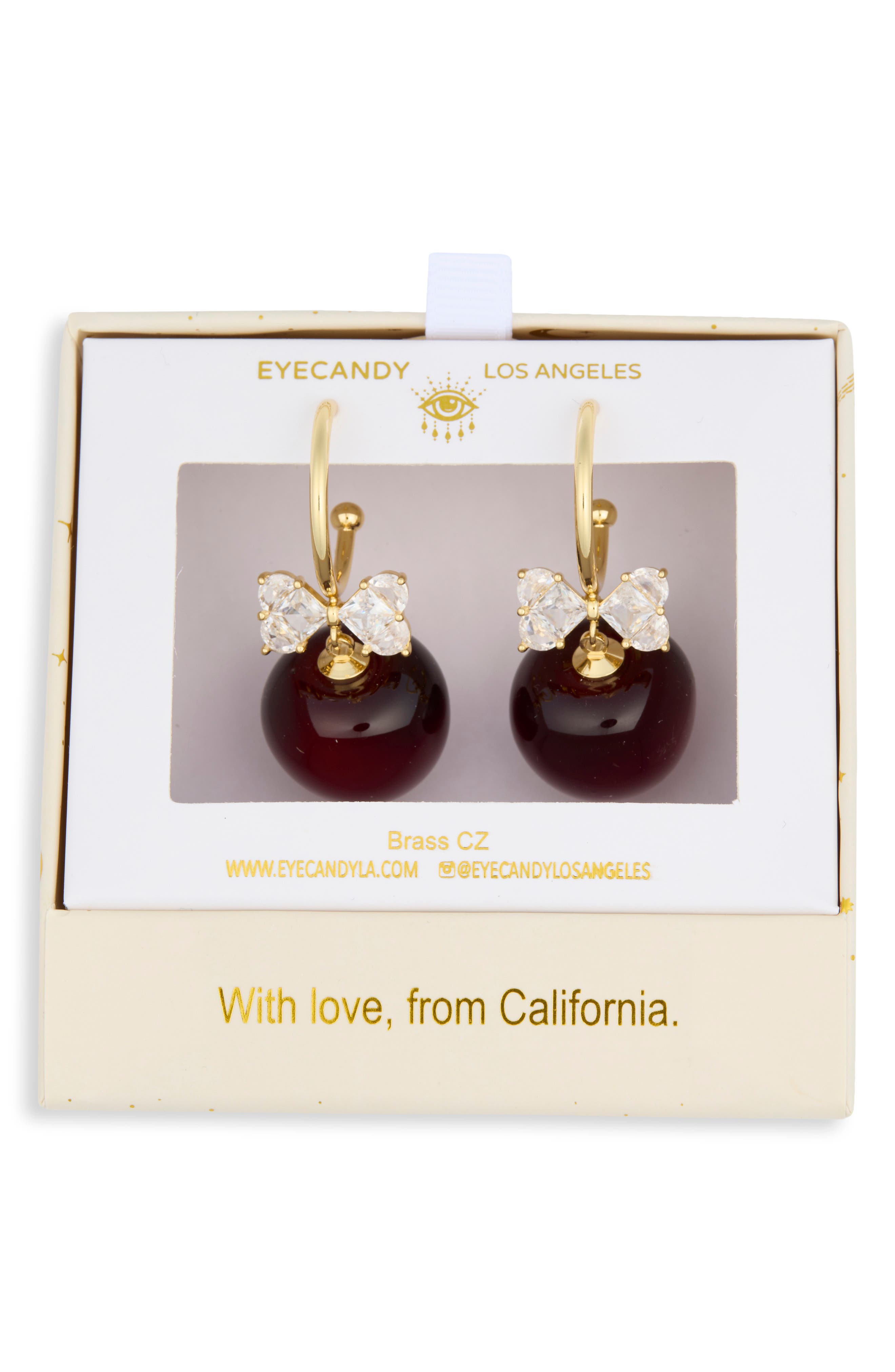 EYE CANDY LOS ANGELES Cherry Bow Drop Huggie Earrings