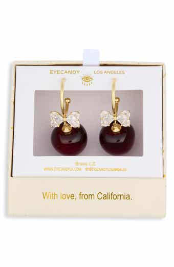 EYE CANDY LOS ANGELES Cherry Bow Drop Huggie Earrings
