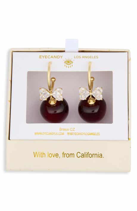 EYE CANDY LOS ANGELES Cherry Bow Drop Huggie Earrings