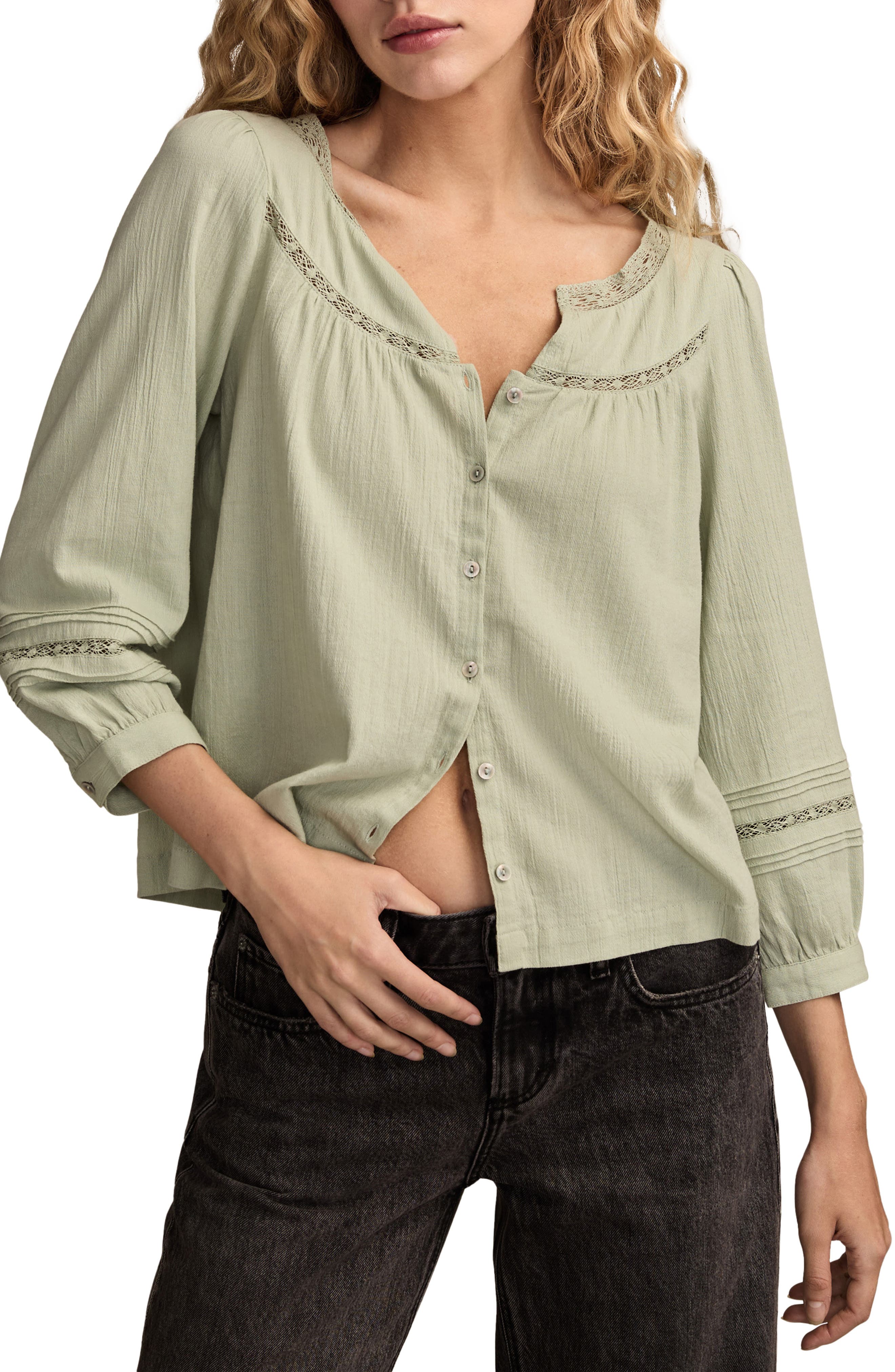 Lucky Brand Lace Detail Cotton Top