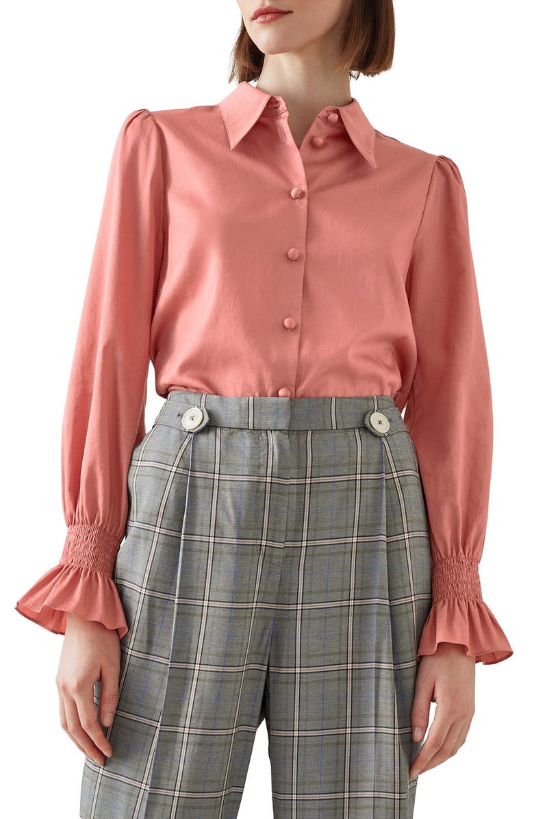 LK Bennett <p>Etten Cotton Button-Up Shirt</p>, Main, color, Pin-Dusty Rose