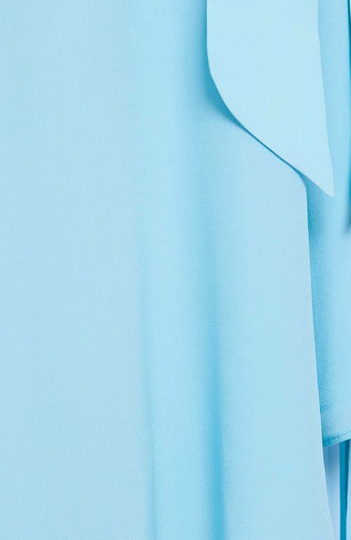 Santorelli Fallon Cap Sleeve Midi Fit And Flare Dress With Hi-lo Skirt In Silk Crepe De Chine In Blue