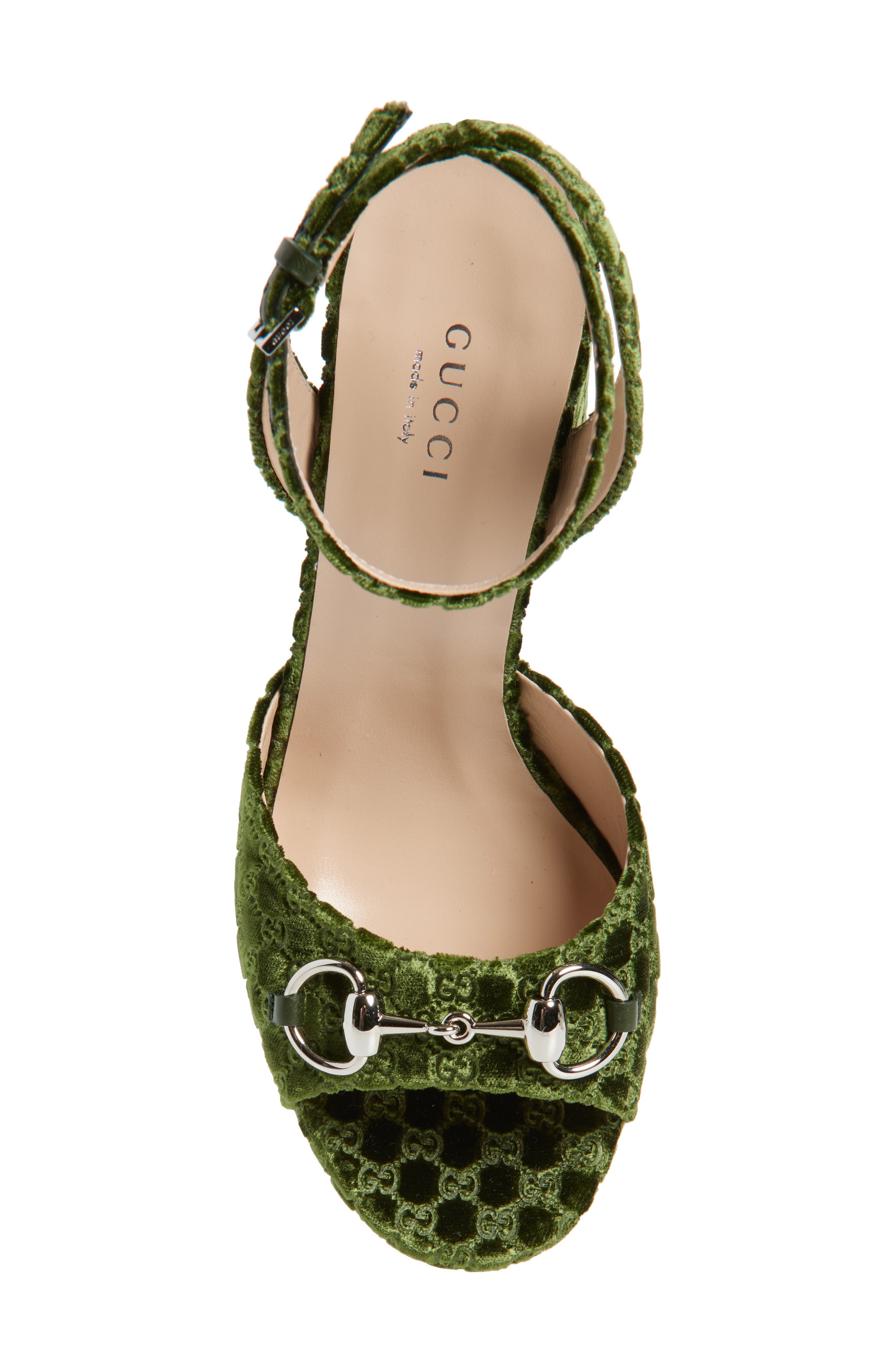 Gucci Lady Horsebit GG Logo Velvet Platform Sandal, Alternate, color, Dark Green