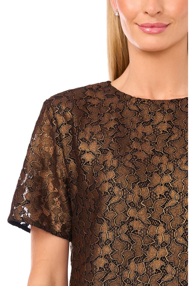 Lace Short Sleeve Top, Alternate, color, BRONZE